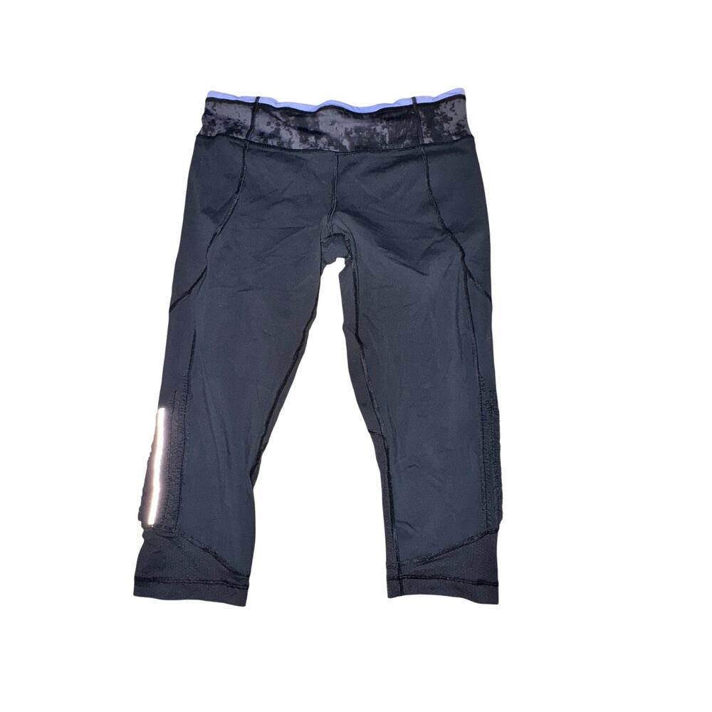 Lululemon Run Fast Free Crop Women's Size 10 Black Purple Gray Marble Zip Pocket